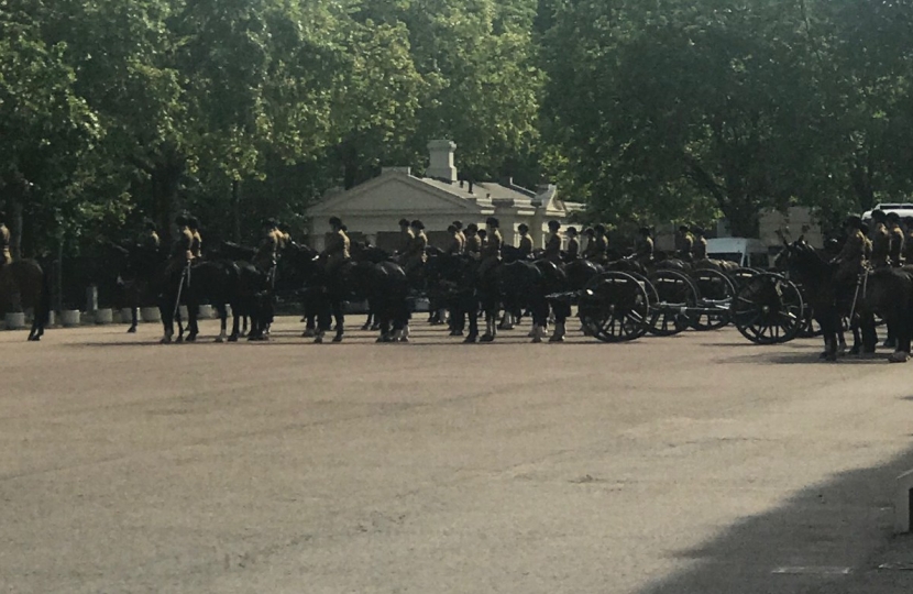 The Queen's Guard practicing a drill at the Wellington Barracks on Thursday