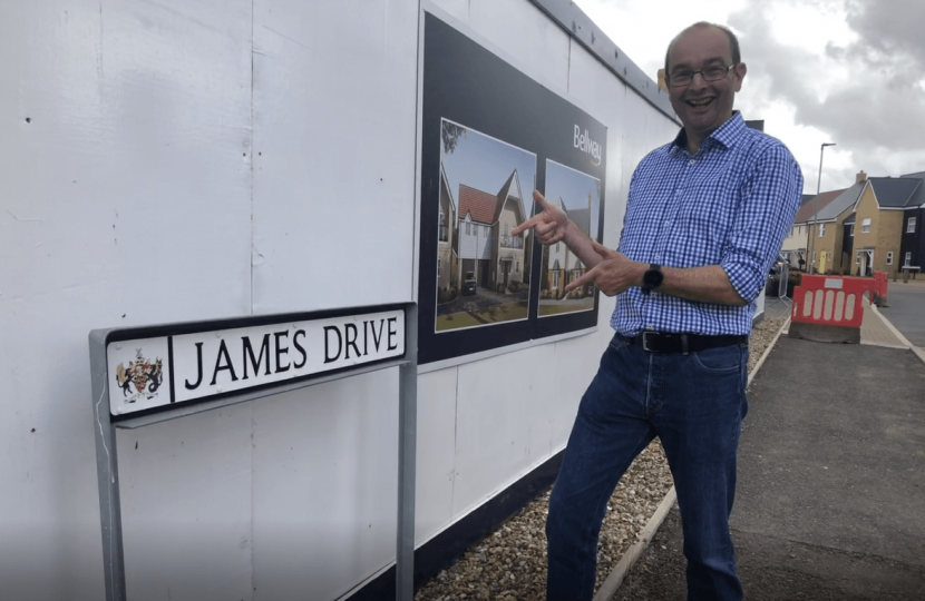 James Duddridge stumbles across James Drive 