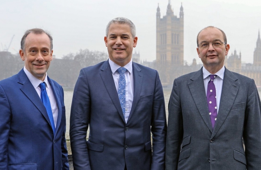 : Getting It Done: James Duddridge MP with Department for Exiting the European Union colleagues the Secretary of State for Exiting the European Union Steve Barclay (centre), and Minister of State Lord Callanan (left). 
