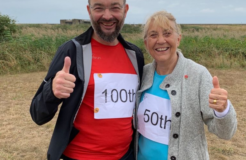 James finishing his 100th parkrun in Southend. 