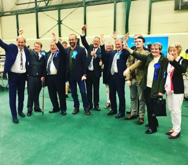 James celebrating with the elected local councillors