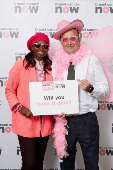 James Duddridge MP and four time Olympian Donna Fraser at wear it pink event at Westminster. 