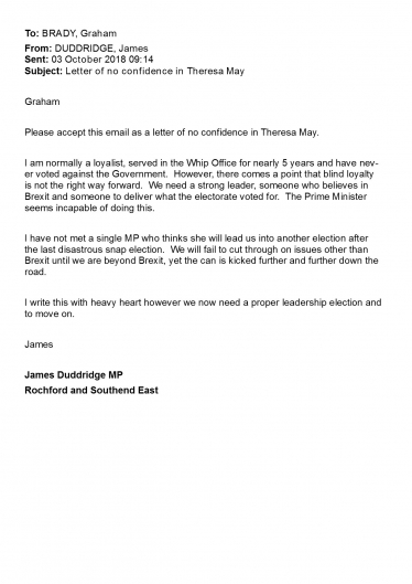 James' email to Graham Brady Chairman of the 1922 Committee